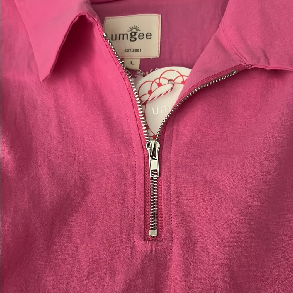 Umgee Pink Peplum Blouse with Ruffled Waist - Picture 3 of 4